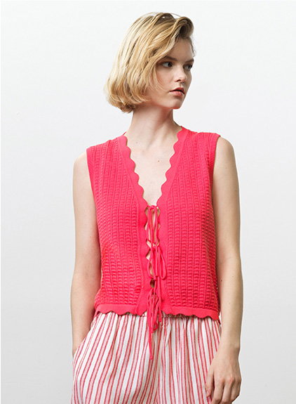 Lois Mozart Knit Tie Up Pink Vest Top