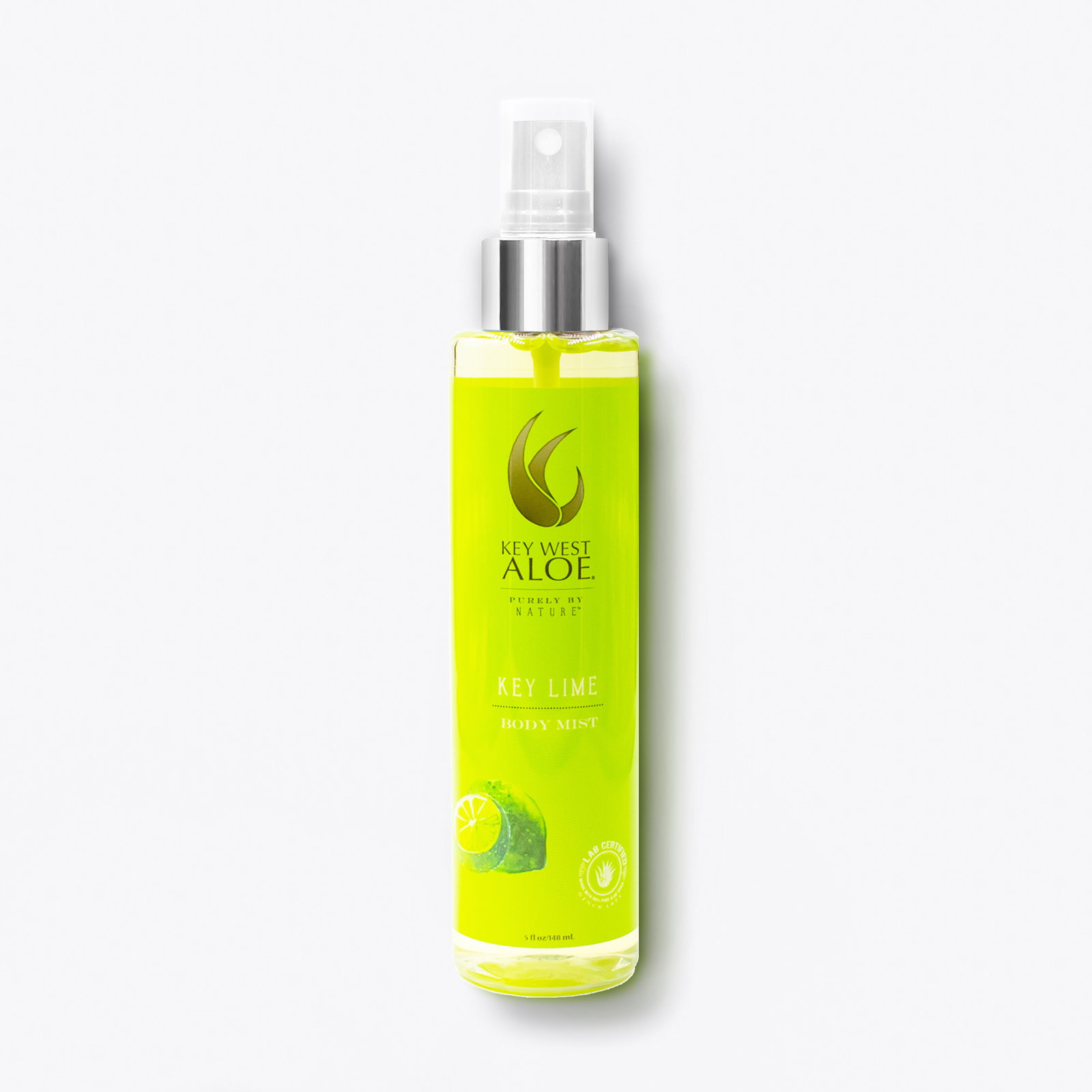 a bottle of Key West Aloe's Key Lime Body Mist on a white background