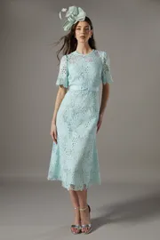 Lace Midi Dress With Bow Belt