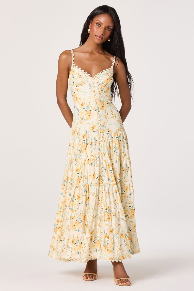 Woman Wearing Scalloped Sweetheart Maxi Dress