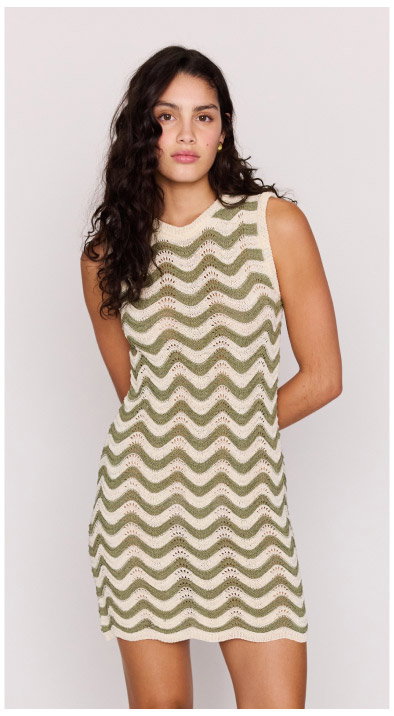 Olive and Cream Chevron Crochet Mini Dress