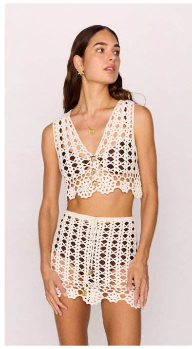 Resort Crochet Knit Crop Top in White