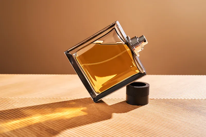 perfume bottle leaning on cap