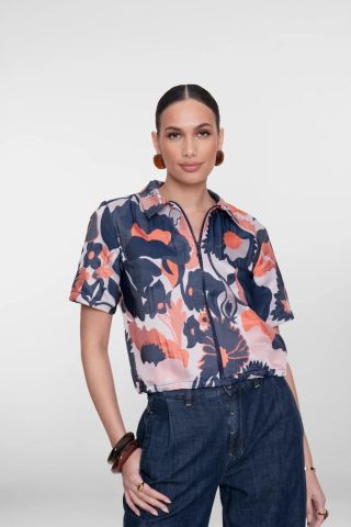 JASJE MET GRAFISCHE BLOEMENPRINT 65103 20 Blue/Coral