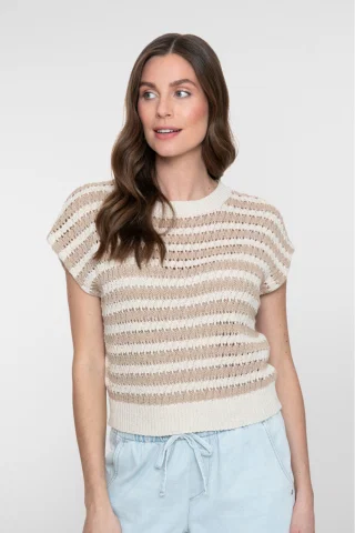 PULLOVER MET STREEPPATROON 64362 70 Sand/Off White
