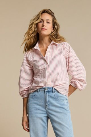 VICTORIA POPLIN STRIPE LONG SL SRB4839A Red