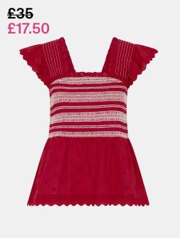 Smocked Broderie Top Red