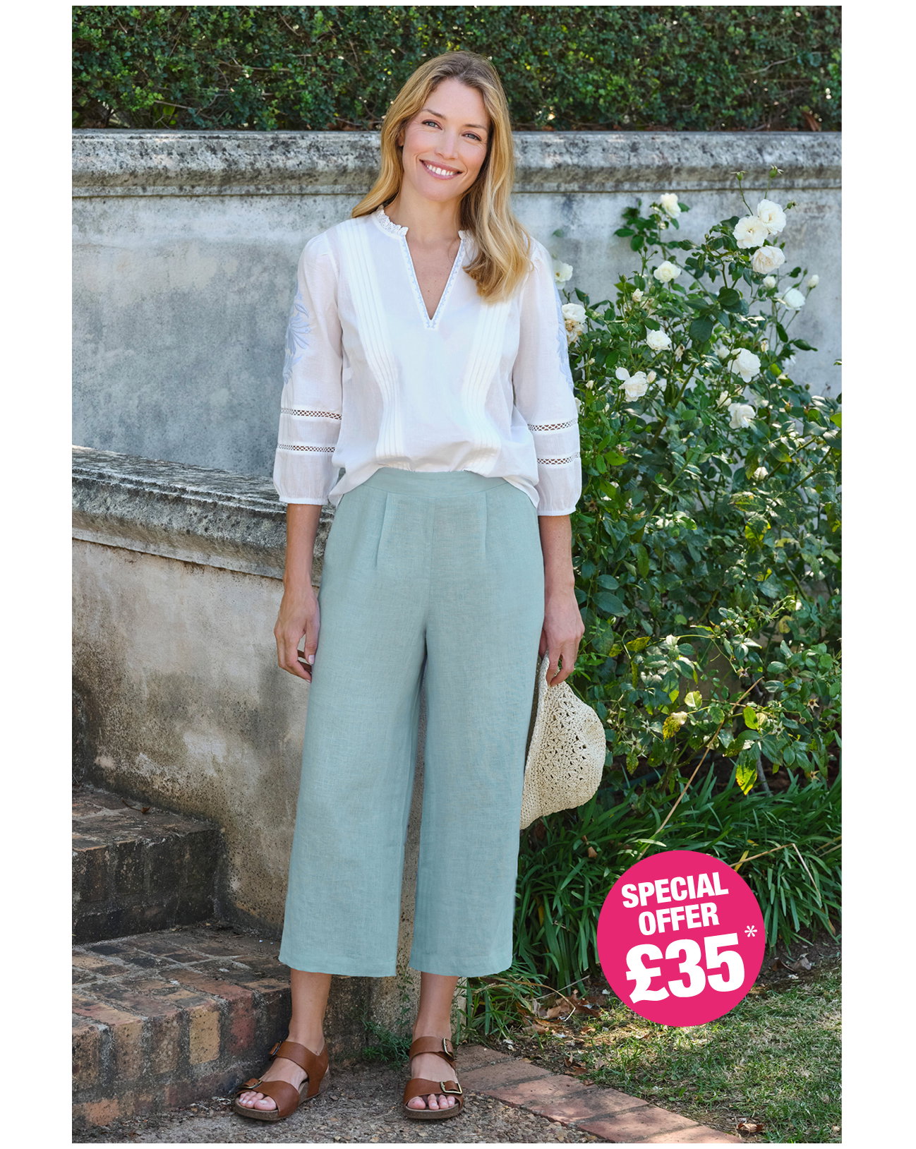 Elastic Back Linen Culottes