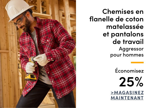 Chemises en flanelle de coton matelassée et pantalons de travail Aggressor pour hommes économisez 25%