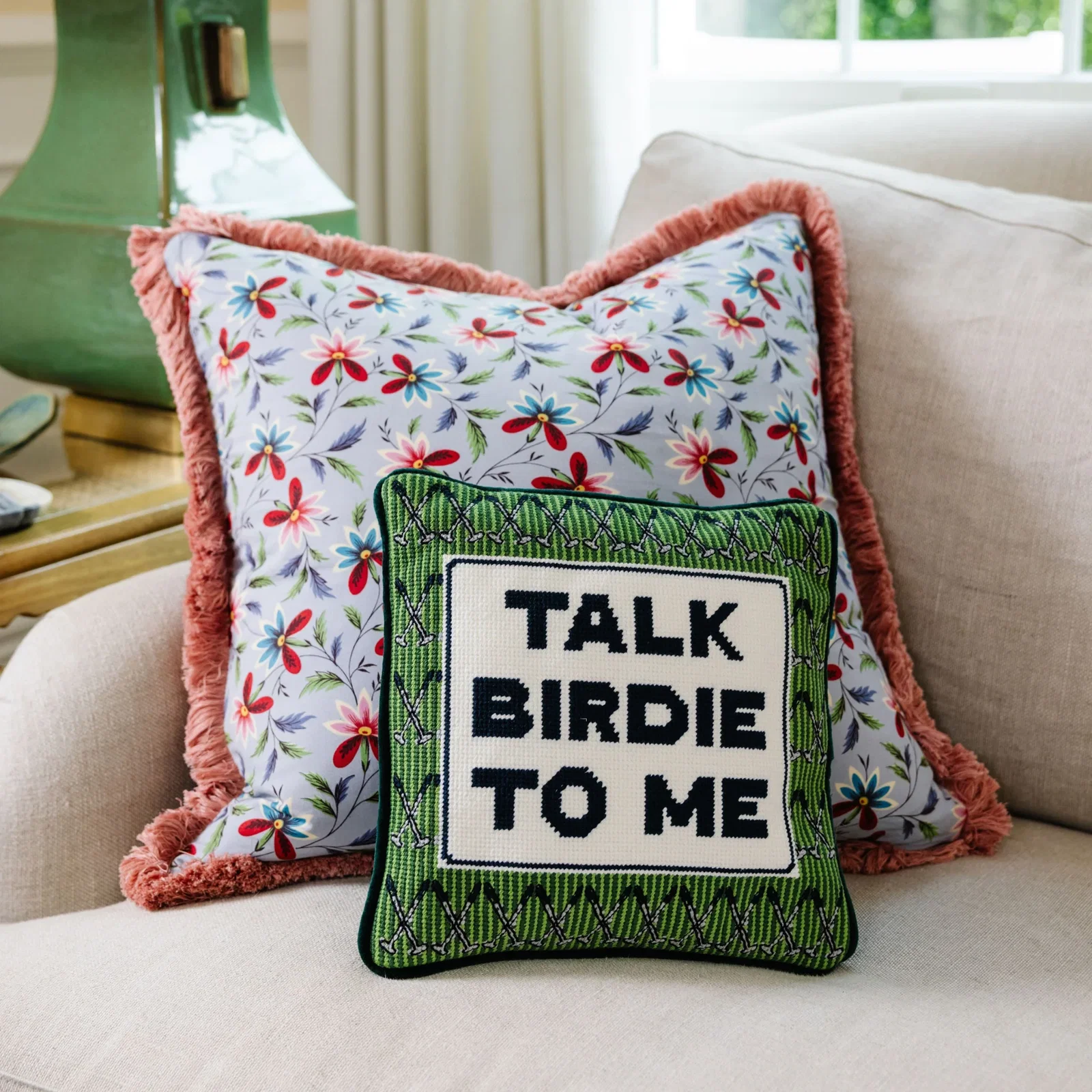Image of Talk Birdie To Me Needlepoint Pillow