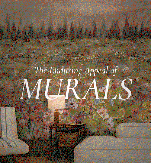 Gif image of Tempaper murals shown in various living spaces. Text overlay "The enduring appeal of murals"