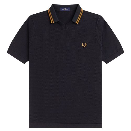 Fred Perry Pointelle Knitted Shirt - Black