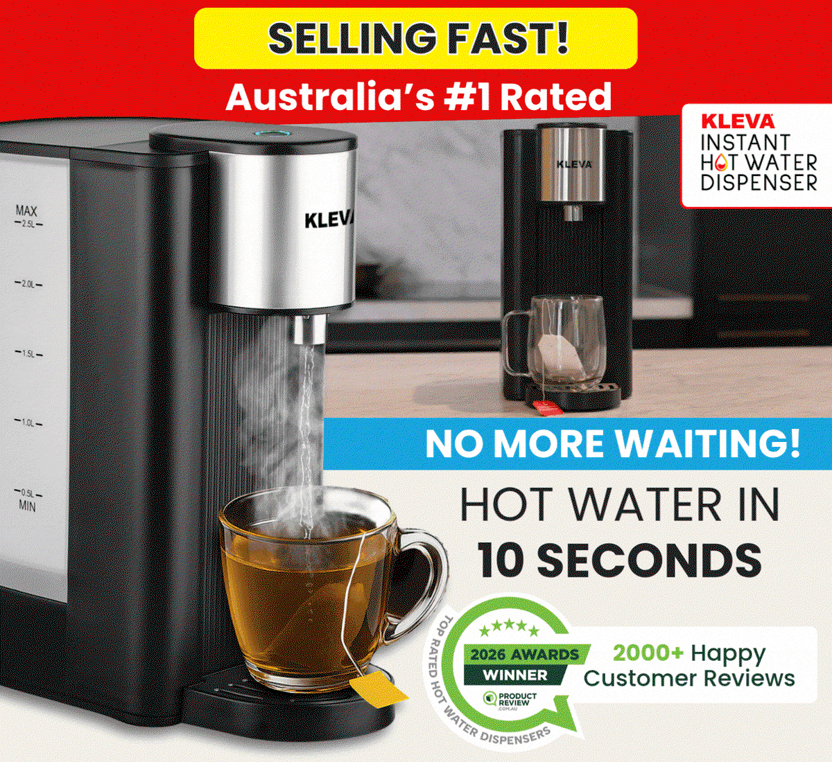 Kleva® Instant Hot Water Dispenser in Under 10 Seconds!