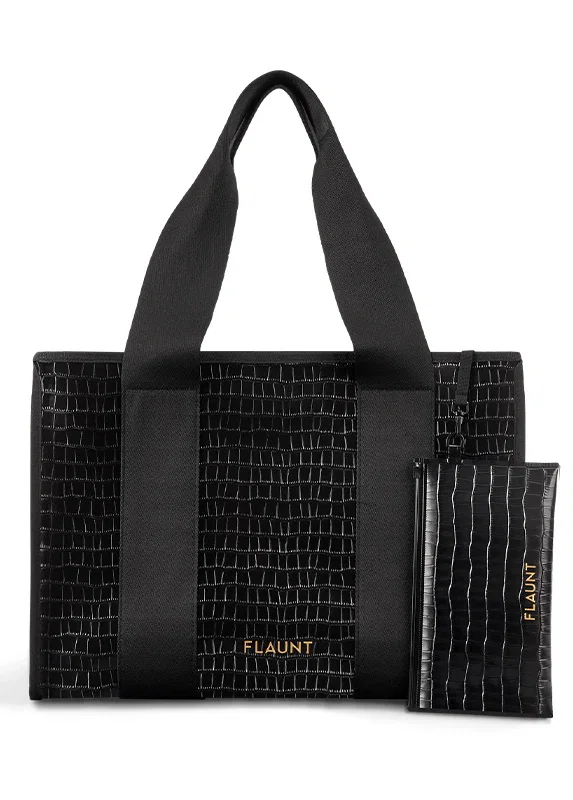 Image of Black Crocodile Faux Leather Everyday Tote Bag