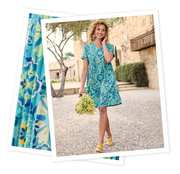 Ocean Ikat Challis SS Short Dress