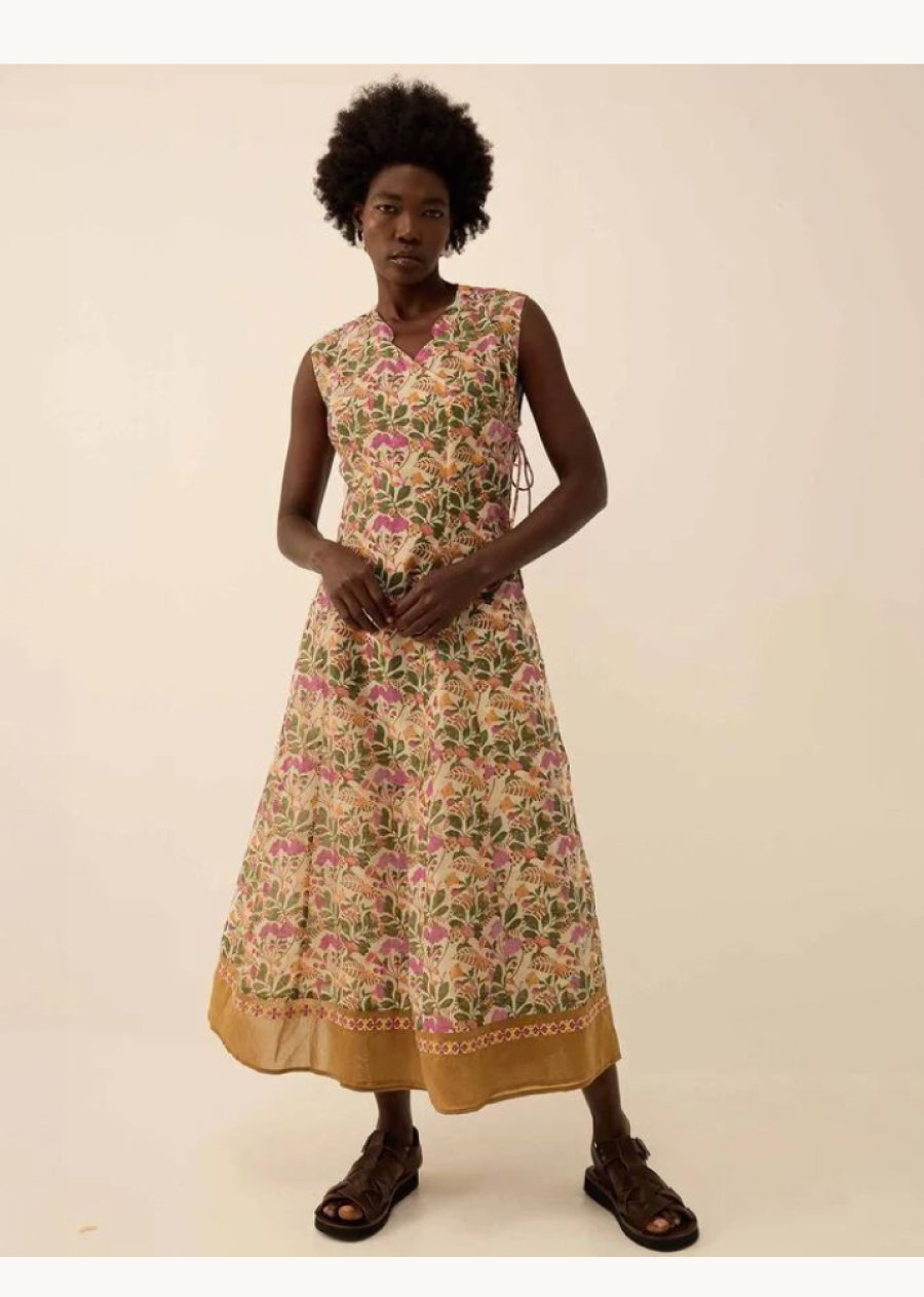 Aurelie hand-woodblock botanical print dress