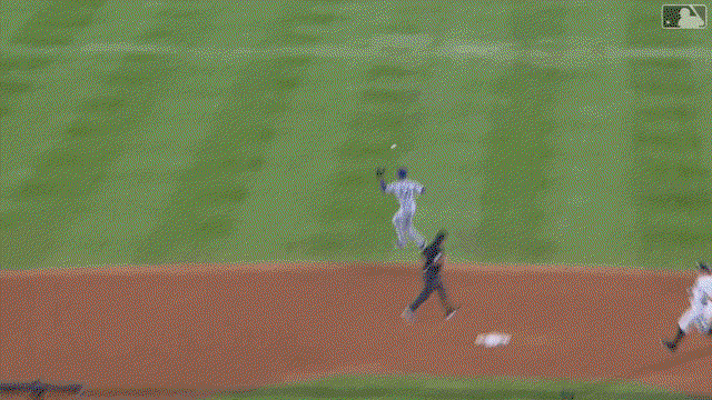 An animated gif of a Mookie Betts relay throw home for the out