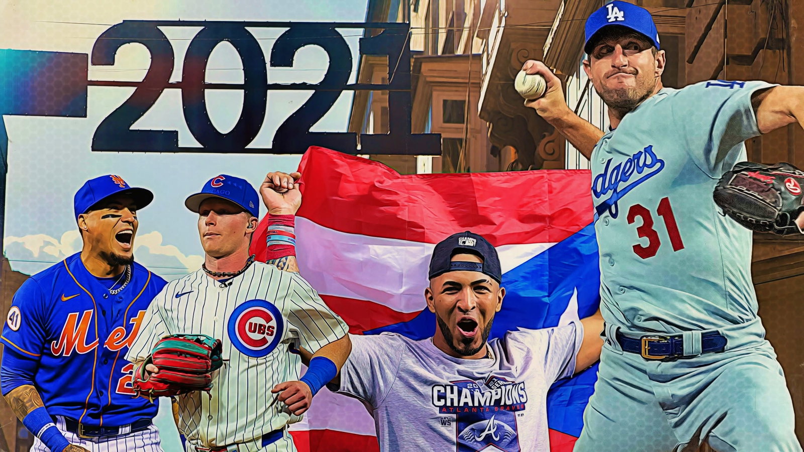 Javier Báez, Pete Crow-Armstrong, Eddie Rosario and Max Scherzer