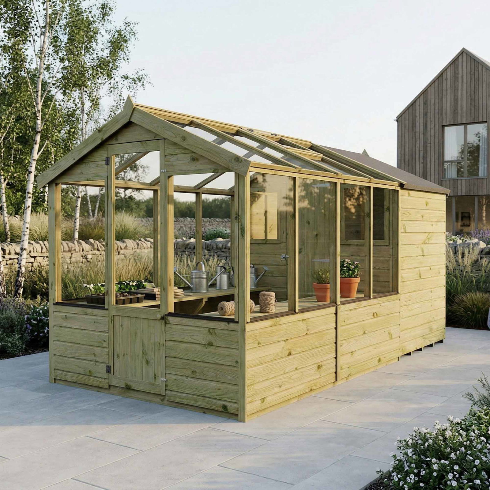 Image of Shiplap Combi Greenhouse & Wooden Storage Shed