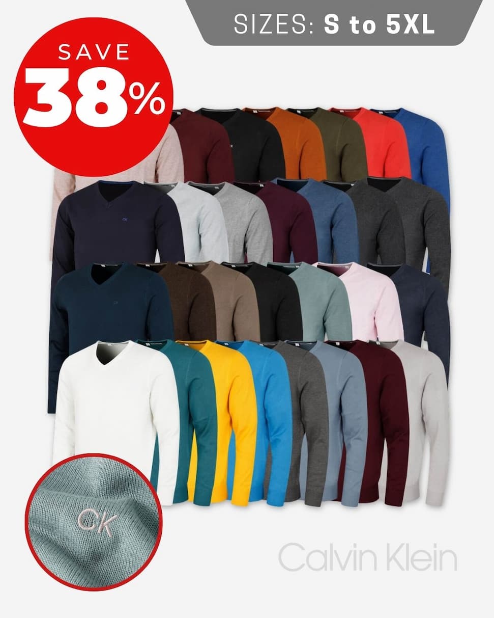 Calvin Klein Mens 2026 V-Neck Soft Cotton Easy Care Golf Sweater