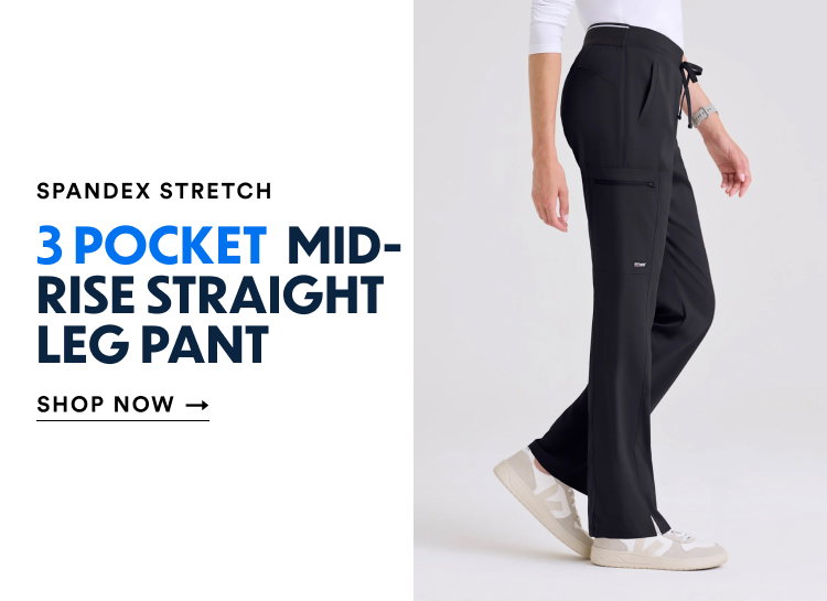 Spandex Stretch | 3 Pocket Mid-Rise Straight Leg Pant | Shop Now