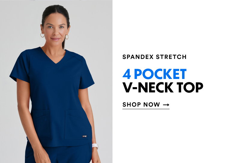 Spandex Stretch | 4 Pocket V-Neck Top | Shop Now