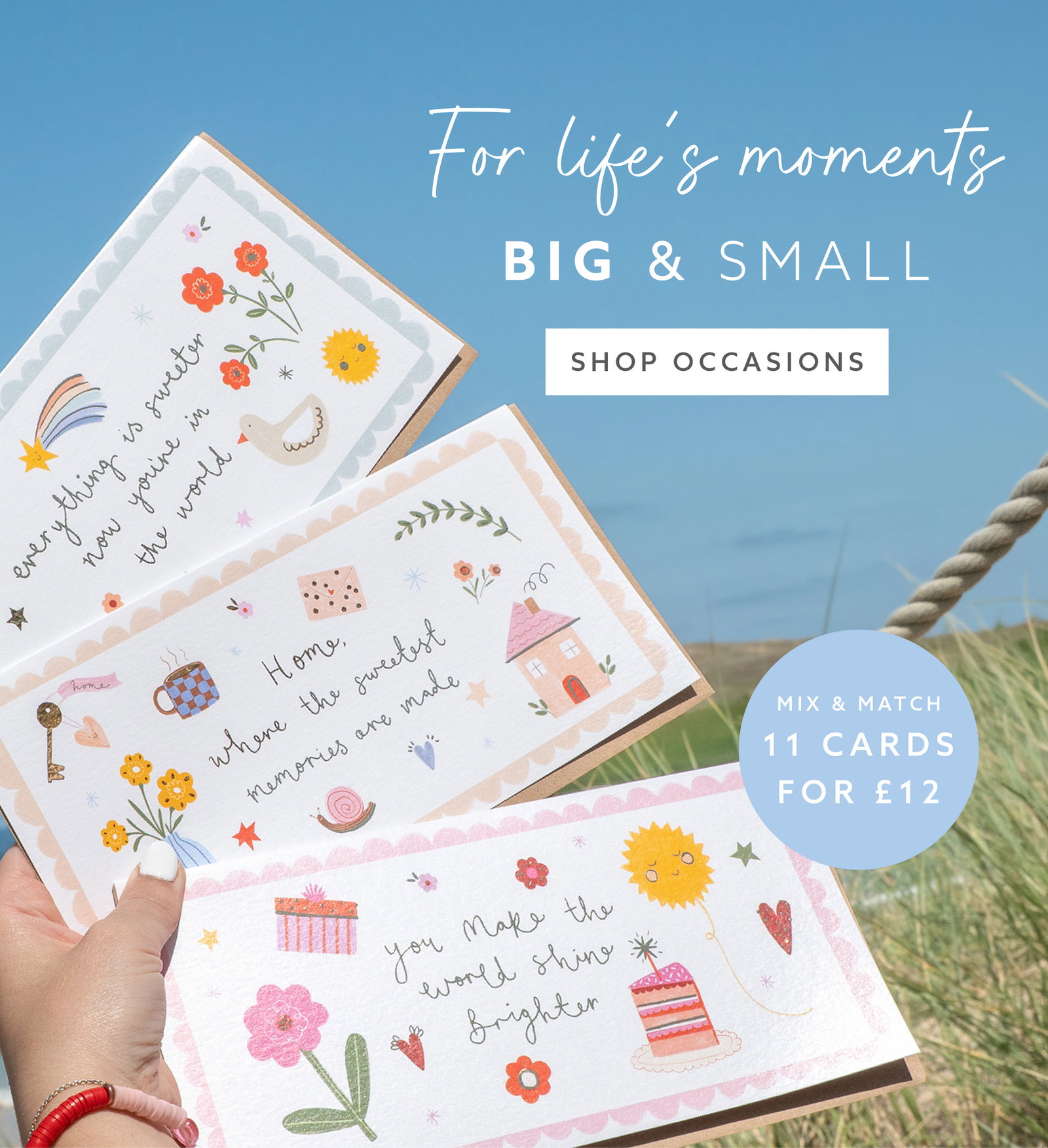 Build your own bundle of 11 greetings cards for £12 from hundreds of hand-painted designs.