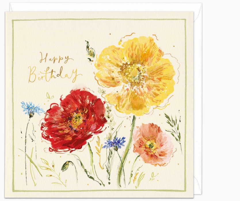 SKETCHED POPPIES BIRTHDAY CARD
