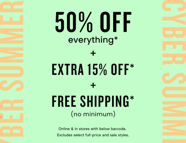 50% off everything + free shipping