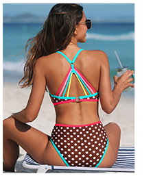 Polka Dot Multi-Strap Back High-Waisted Bikini Set