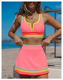 3-Piece Colorblock Bikini Set with Skirt
