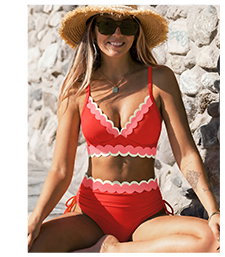Scallop Trim Cross Back Bikini Set