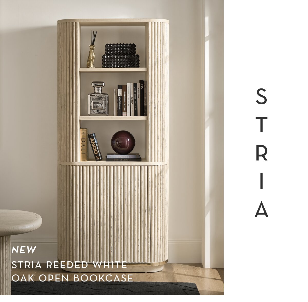 Stria Reeded White Oak Bookcase