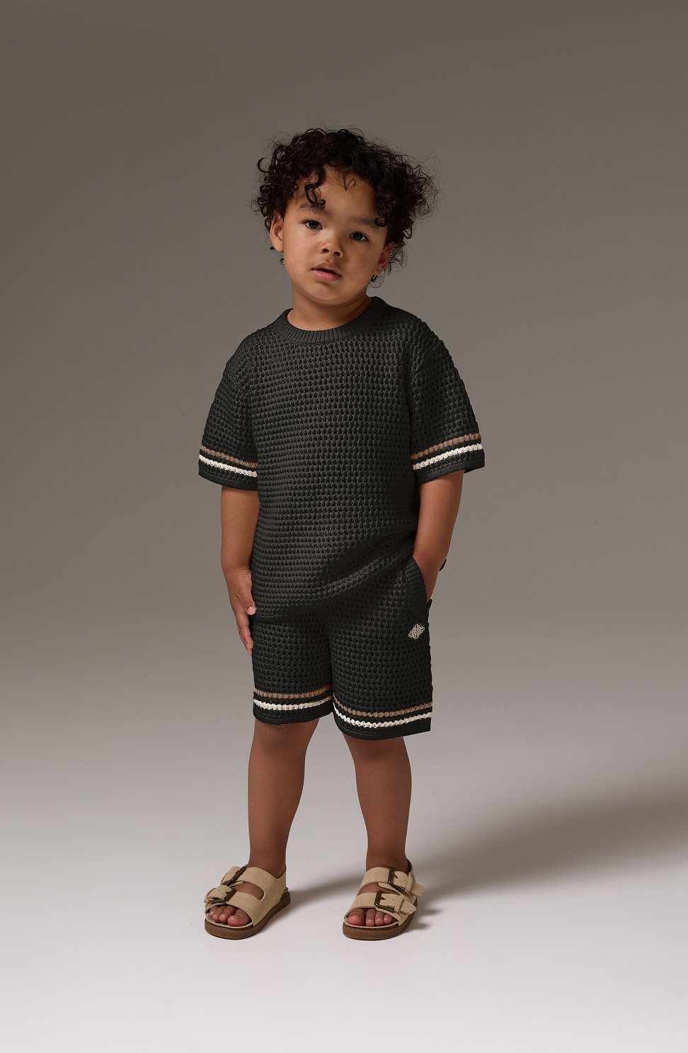 KIDS STRIPE CROCHET KNIT T-SHIRT