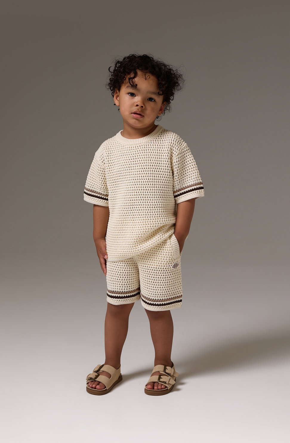 KIDS STRIPE CROCHET KNIT T-SHIRT