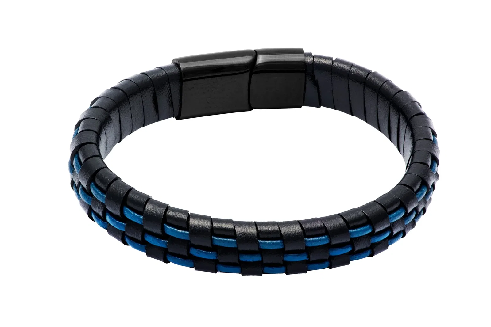 Image of Escondido Black & Blue Leather Stainless Steel Bracelet