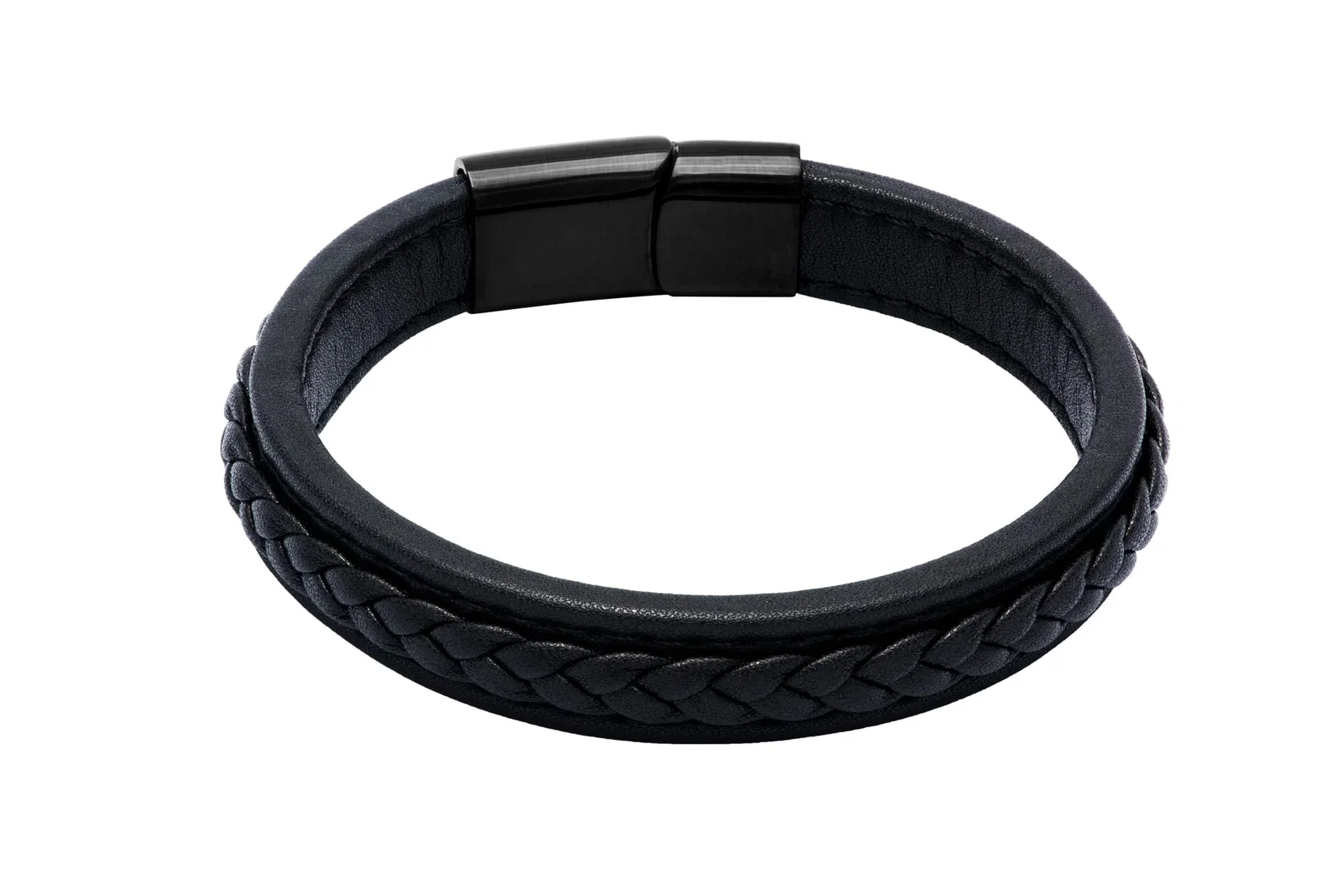 Image of Costa Mesa Black Leather Stainless Steel Bracelet