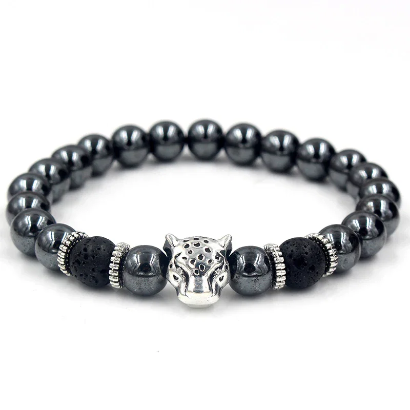 Image of Oakley Silver Leopard Black Hematite Beaded Bracelet