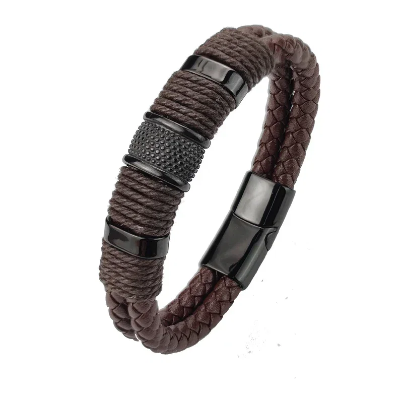 Image of Glendale Brown Leather & Black Stainless Steel Bracelet