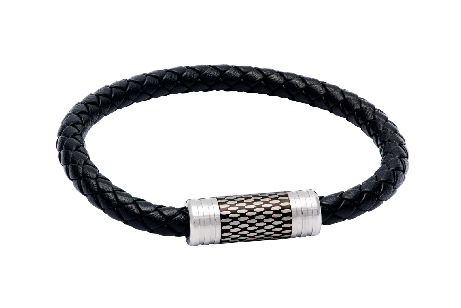 Image of San Clemente Black Leather Stainless Steel Bracelet