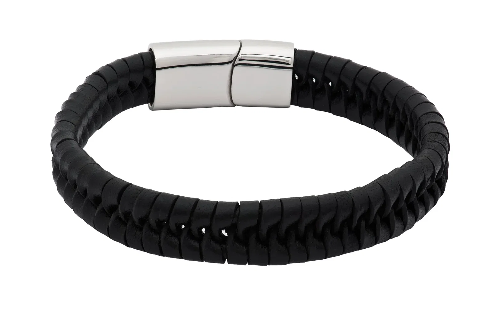Image of Cupertino Black Leather Stainless Steel Bracelet