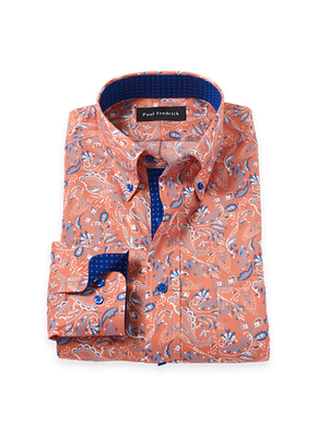 Comfort Stretch Non-Iron Paisley Dress Shirt With Contrast Trim - Melon/navy-Classic Fit / 16.5 / 34