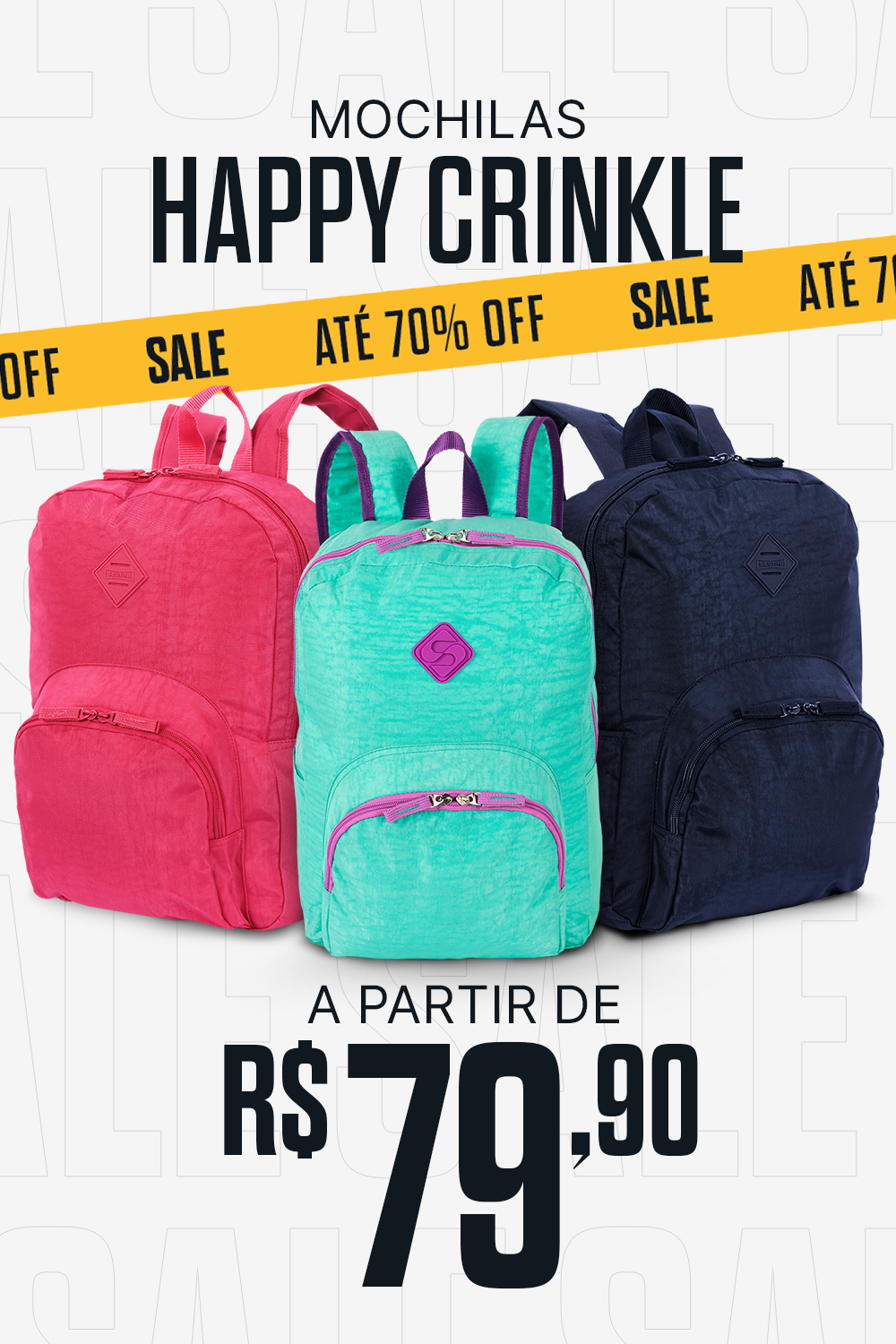 Mochilas HAPPY CRINKLE com preços a partir de R$79,90 +3% no PIX