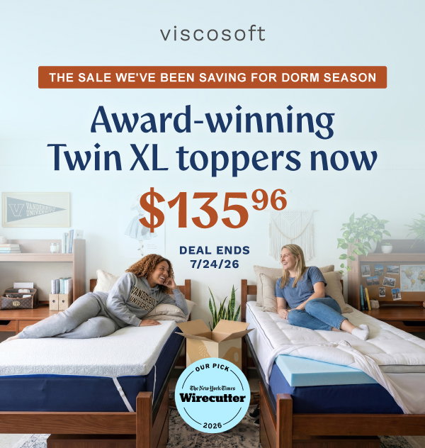 Award-winning Twin XL toppers now $135.96. Deal ends 7/24/26.