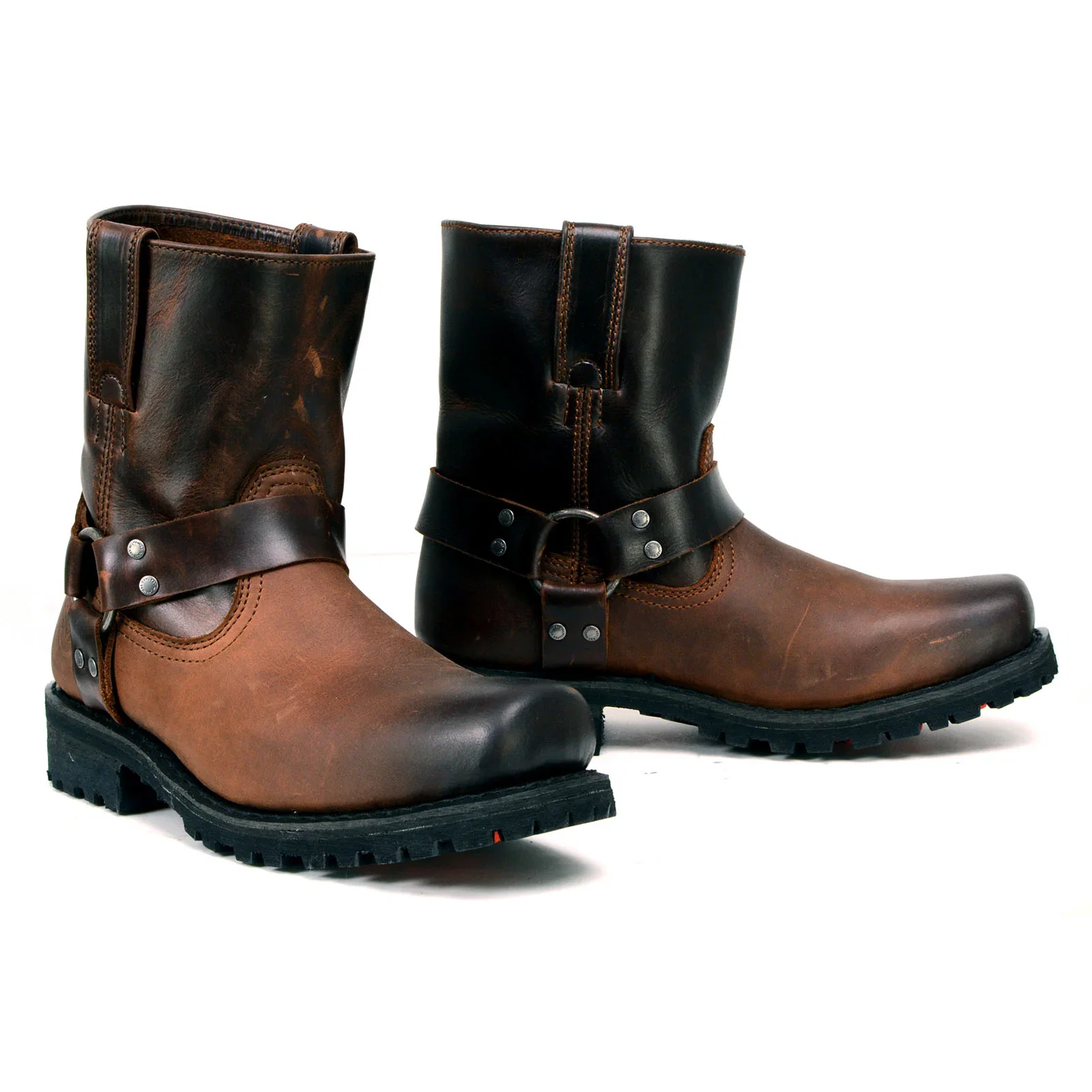 Image of Milwaukee Leather Men's Brown Two-Tone Full Grain Leather Easy Pull-On Motorcycle Harness Boots MBM9008