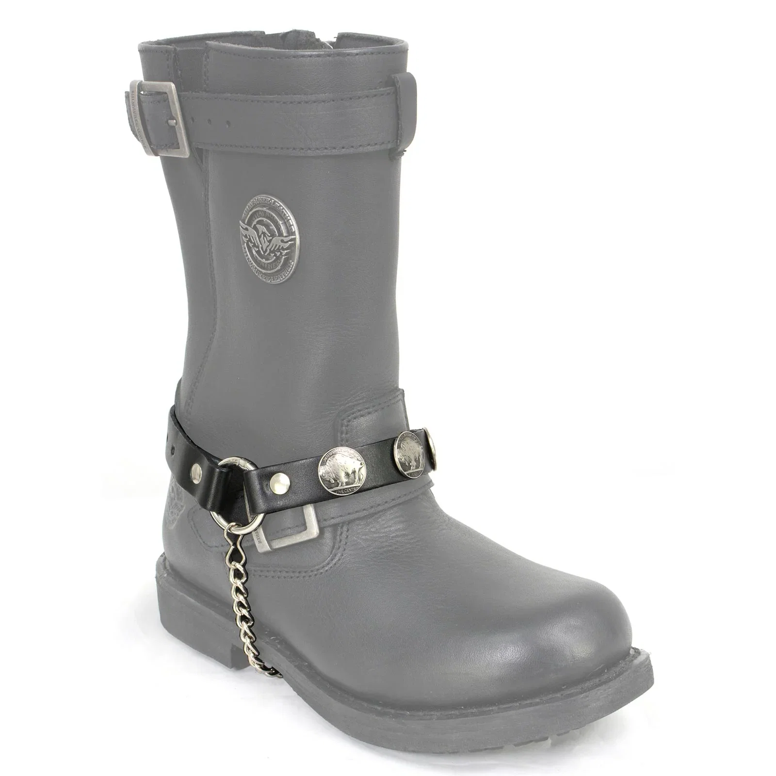 Image of Milwaukee Leather Silver Boot Chain w/ Vintage Buffalo Coin Medallion & Adjustable Strap - MLA3002