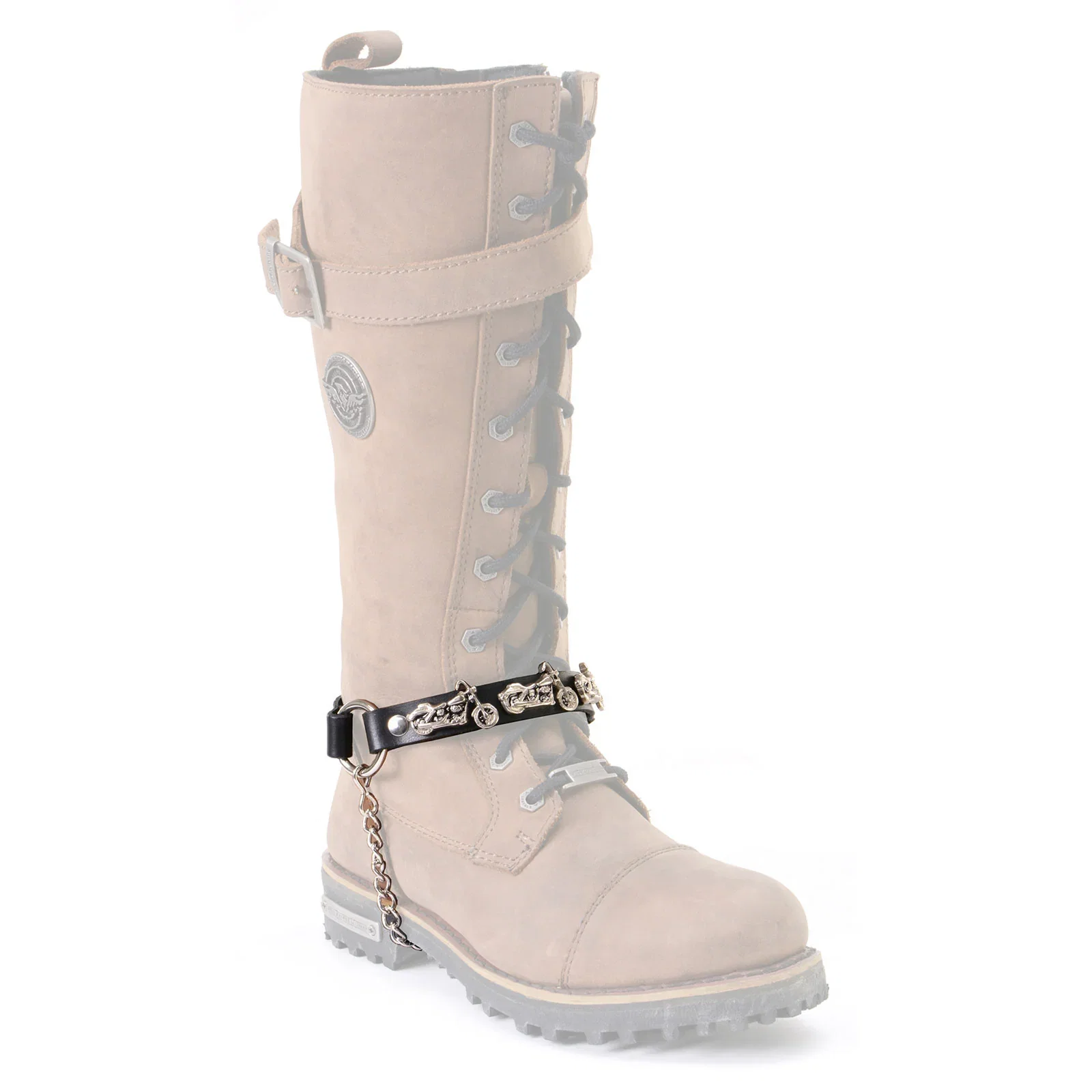 Image of Milwaukee Leather Motorcycle Boot Chain - Silver Chain & Buckle, Motorcycle Medallion Accent - MLA3003