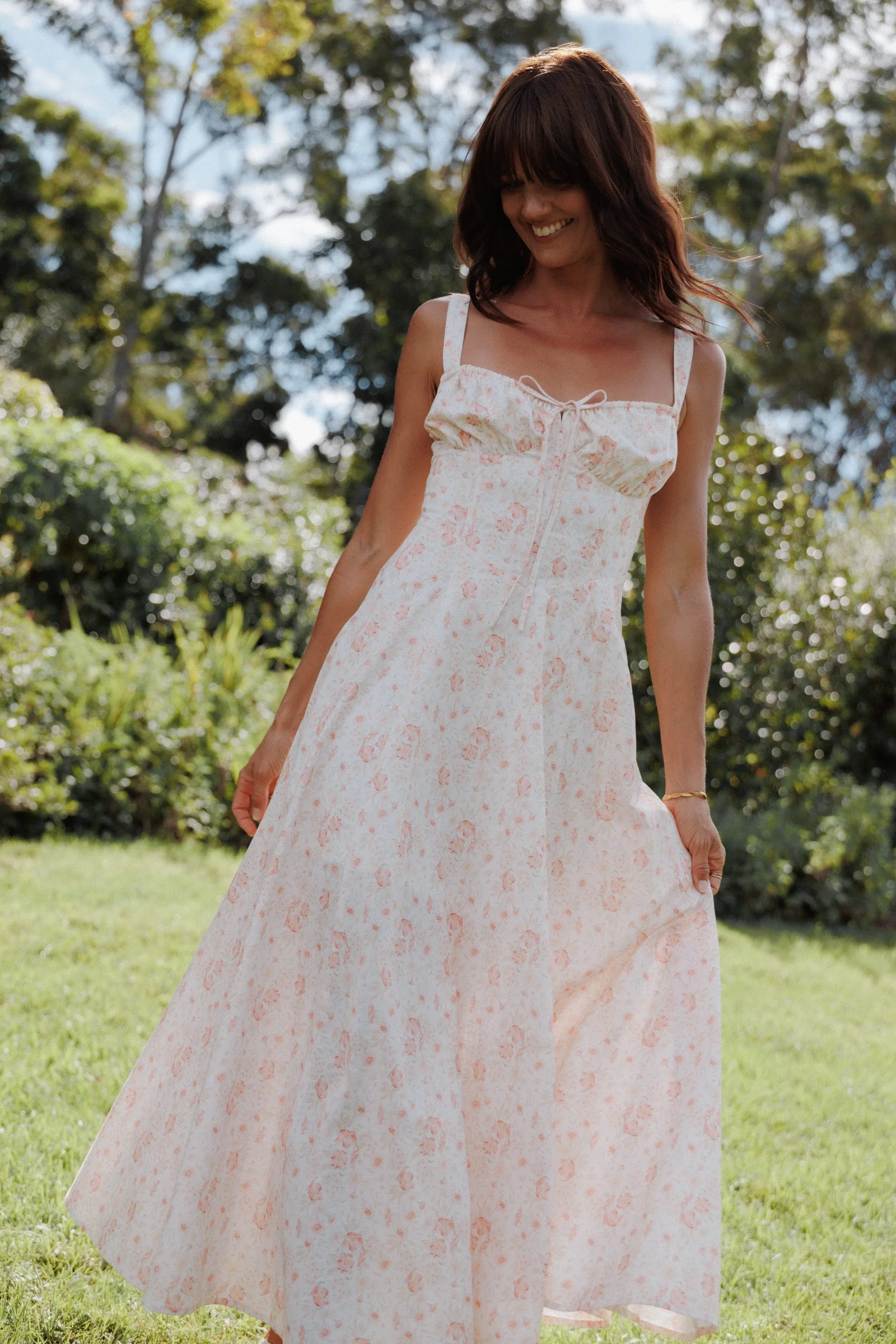 Image of Wisteria Midi Dress - Peach Ditsy Floral