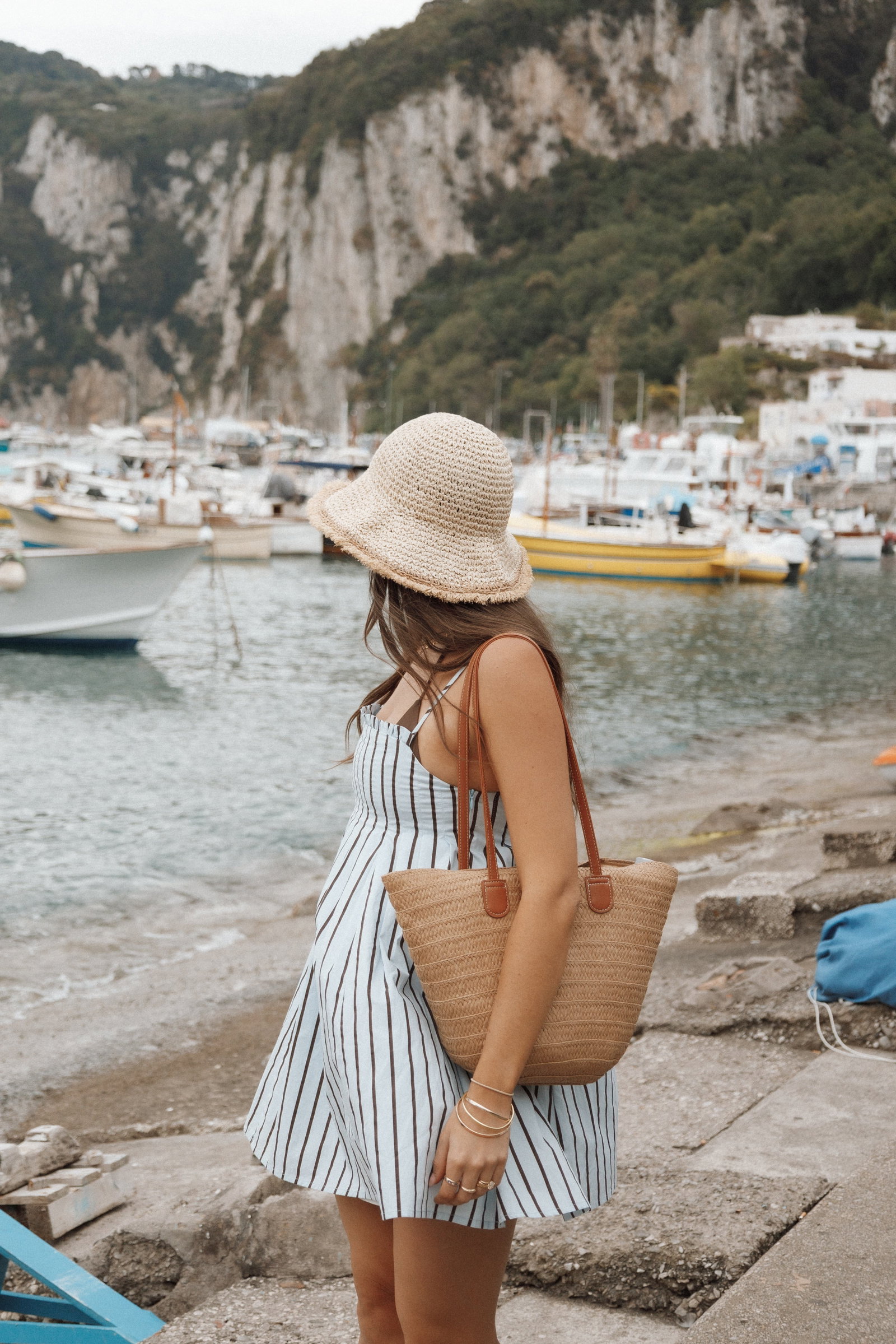 Image of Cole Mini Dress - Blue/Brown Stripe