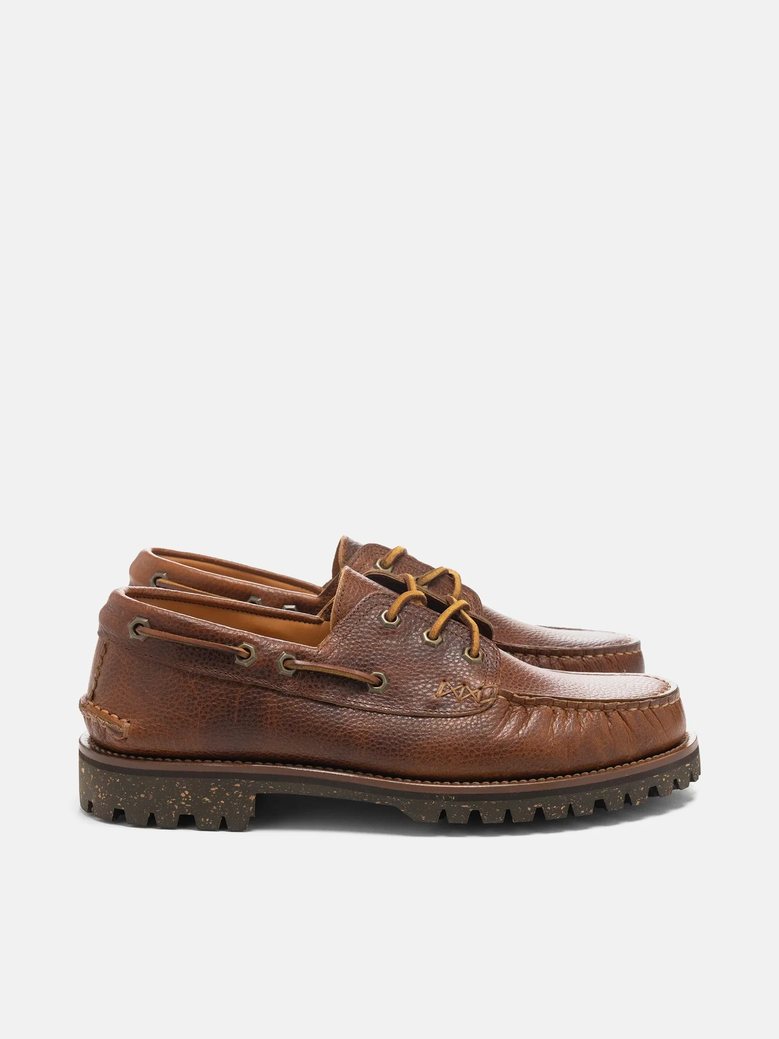 Image of Italian Hex Eye Boat Shoe w/ Cortina Sole SG Lt. Brown